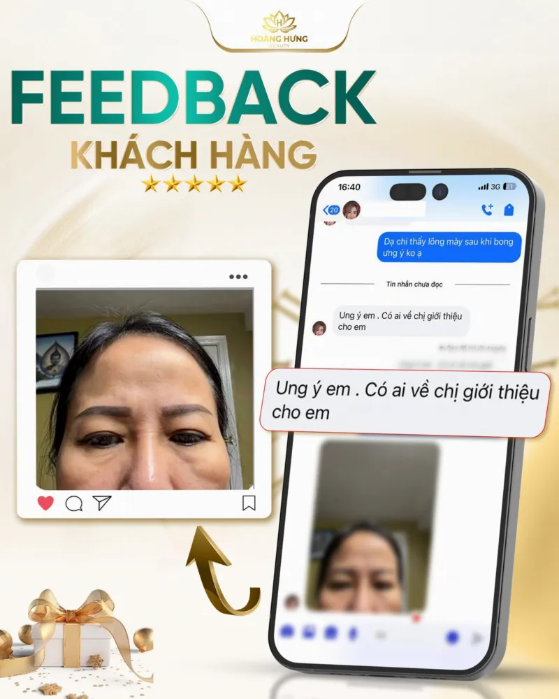 Tin nhắn cảm nhận của khách hàng sau khi làm chân mày