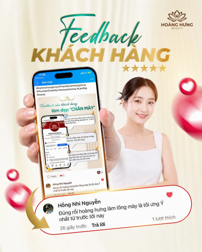 Tin nhắn cảm nhận của khách hàng sau khi làm chân mày