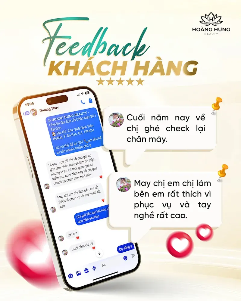 Tin nhắn cảm nhận của khách hàng sau khi làm chân mày