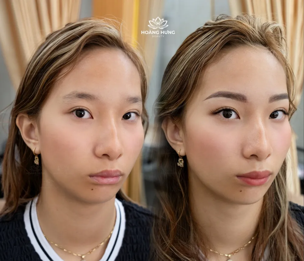 Khách hàng trước và sau khi làm chân mày tại Hoàng Hưng Beauty