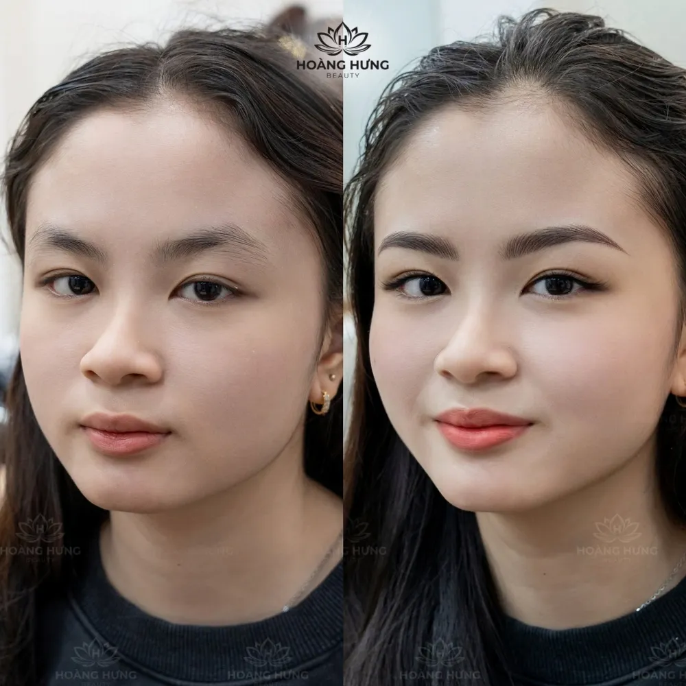 Khách hàng trước và sau khi làm chân mày tại Hoàng Hưng Beauty